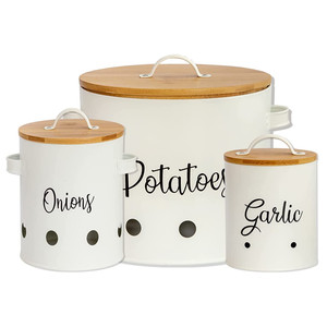 Customized Galvanized Metal Kitchen vegetable Storage Box <strong>Potato</strong> Onion Garlic Storage Bin <strong>Container</strong> with Bamboo Lid - Product Image 1