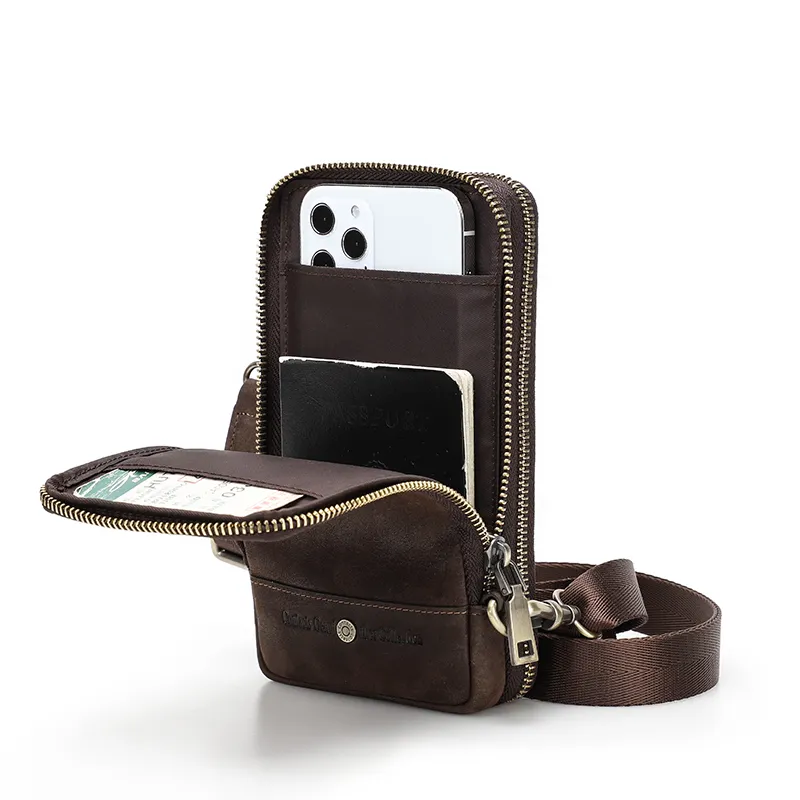 Long Adjustable Strap Crossbody Phone Bag Passport Belt Bag Genuine Leather Multifunctional Bag for Phone
