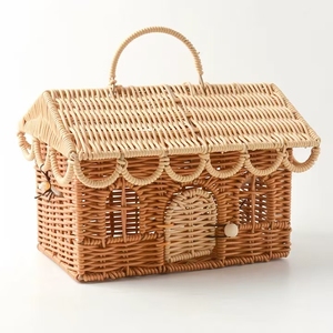 Cesta <span class=keywords><strong>de</strong></span> Almacenamiento Infantil en Forma <span class=keywords><strong>de</strong></span> <span class=keywords><strong>Casa</strong></span> <span class=keywords><strong>de</strong></span> Mimbre, Cesta Natural para Niños Pequeños, Cesta <span class=keywords><strong>de</strong></span> Picnic, Accesorios <span class=keywords><strong>de</strong></span> Playa - Product Image 1