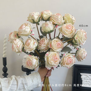 ดอกกุหลาบผ้าไหมประดิษฐ์ก้านเดี่ยว สูง 40 ซม. ขอบไหม้ สำหรับตกแต่งงานแต่งงานและบ้าน - Product Image 1