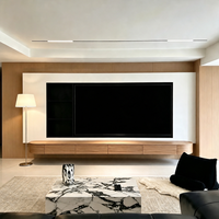 Rak TV Walnut Sederhana Desain Tanpa Gagang Tepi Lengkung Penyimpanan Tersembunyi Rumah Villa Lampu LED untuk TV 60-64 inci Ruang Tamu