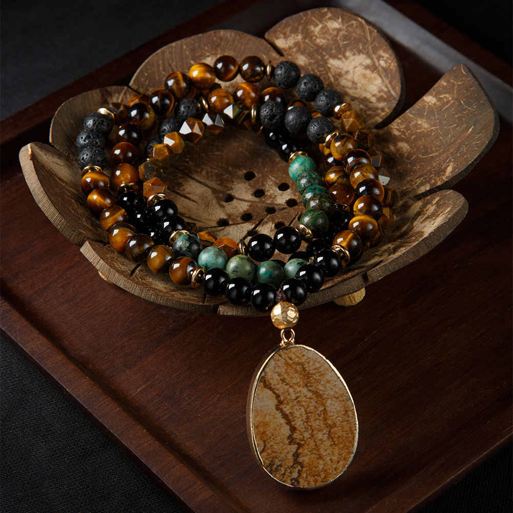 8mm Tiger Eye, Black Obsidian, and Lava Stone Rosaries - Main Image