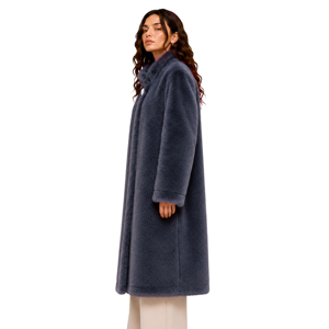 Manteau long femme bleu poussière en fausse fourrure de vison, col montant, bouton fleur en strass, coupe ample, longueur maxi, vêtement d'extérieur de luxe pour l'hiver, accepte les petites quantités (MOQ) - Product Image 3