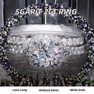 Juego de Anillos de Compromiso J&C de Oro Blanco de 14K con Moissanita de 2CT, Corte Brillante, Halo, Calidad Comparable a Diamantes, Joyería de Boda - Product Image 2