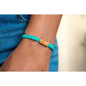 Fresh Blue Green Nylon Cord Woven Bracelet Minimalist <b>Engraved</b> Waves Pattern Rectangular Wooden Block Charm Bracelets for Men - Product Image 6