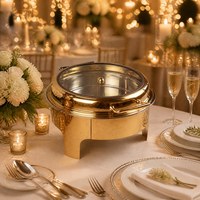 YITIAN Hotels Restaurant Luxus Gold Edelstahl 6L Kapazität Dampfbeheizter Buffet-Wärmer Chafing Dish Suppen- und Speisenwärmer-Set