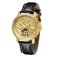 Reloj Automático Personalizado para Hombre con Caja Redonda Estilo Oro Repujado, Resistente al Agua 5ATM, Relojes Mecánicos