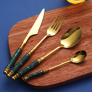 4pcs Ceramic Handle Stainless Steel Flatware Set Kitchen Utensil Spoon Knife Fork Gold Cutlery Sets for Wedding Home - Product Image 1