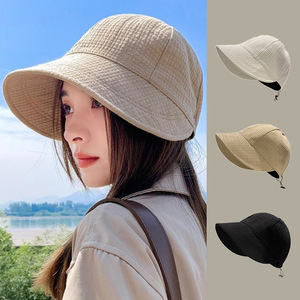 Waffle Bucket <b>Hat</b> Women Breathable Sun Protection <b>Hat</b> Spring <b>Summer</b> Fashion Solid Color Beige Black Brown Khaki - Product Image 1