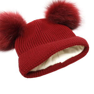 Gorro de invierno para niños, madre, bebé, hija, hijo, gorro de punto cálido, gorro de esquí <span class=keywords><strong>a</strong></span> juego familiar de <span class=keywords><strong>ganchillo</strong></span> con pompón de piel sintética - Product Image 4