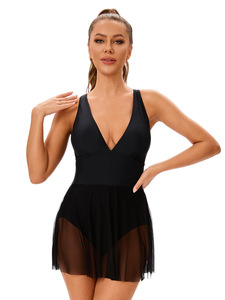 Traje de baño de talla grande transpirable ecológico con diseño de espalda recortada con estampado de patrón sólido para mujer europea americana - Product Image 3