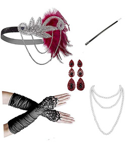 Costume <span class=keywords><strong>Charleston</strong></span> des années 1920 pour cosplay d'Halloween, accessoires Gatsby des années 1920, serre-tête rose nude, serre-tête à plumes Great Gatsby - Product Image 6