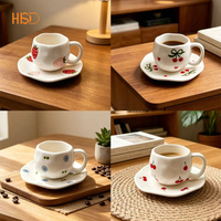 Ensemble de 6 tasses à café en céramique avec soucoupe, motif de fruits adorables, tasse à thé en porcelaine pour le thé de l'après-midi