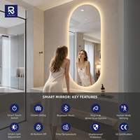 Miroir de salle de bain LED sans cadre de luxe en forme de pilule, rétroéclairage chaud, miroir intelligent capsule anti-buée pour la décoration de villas en marbre et d'hôtels