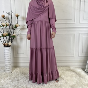 6378# Prayer Solid Color Long Muslim Dress With Scarf Hijab Islamic Clothing Jilbab Niqab Burqa Women Ramadan Eid - Product Image 3