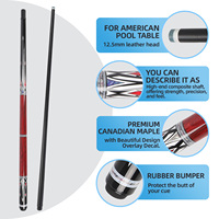 Vente en gros de queues de billard en fibre de carbone de haute qualité, taille de la pointe 12,5 mm, personnalisables, en érable dur, 1/2 brisé, pour billard américain