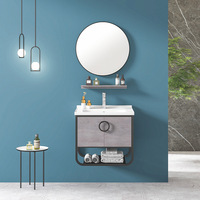 Meuble de salle de bain mural moderne et minimaliste avec lavabo, miroir intelligent et plateau en bois massif intégré