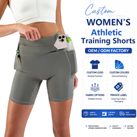 Shorts de sport personnalisés pour femmes en spandex premium, taille haute, anti-transparence, avec poche pour téléphone, OEM ODM