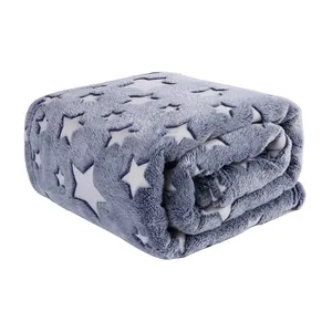 Super Soft Plush Cozy Warm Star Pattern Luminous Flannel Fleece Throw Blanket  Grey