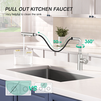 Robinet de cuisine monocommande moderne en acier inoxydable brossé avec douchette extractible pivotante à 3 fonctions pour évier à poser