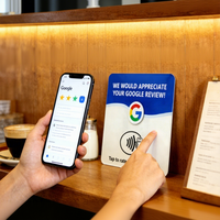 بطاقة مراجعة مخصصة مطبوعة بشعار مخصص 100×100×3 مم من البولي فينيل كلوريد مع رمز NFC وQR، تردد 13.56 ميجاهرتز NFC213/215/216، مقاومة للماء، بطاقة هدايا للأعمال