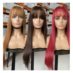 Factory drop shipping human hair wigs with bangs mink Brazilian virgin human hair lace closure and frontal cheap wigs vendor