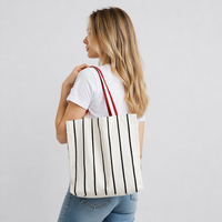 Sac fourre-tout en toile rayée durable et écologique noir et rouge, personnalisable, pliable et multi-usage pour les trajets quotidiens