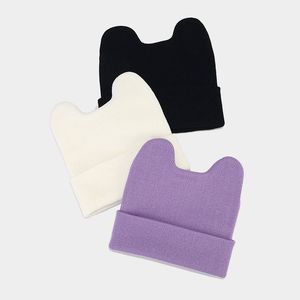 หมวกถักมีหูวัวแท้สำหรับผู้หญิง, หมวกบีนนี่ดีไซน์เนอร์การ์ตูนน่ารักฤดูใบไม้ร่วงฤดูหนาว - Product Image 3