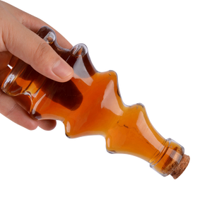 Botella de vidrio vacía de forma única de 100ml y 300ml, botella de bebida transparente con tapa de madera - Product Image 3