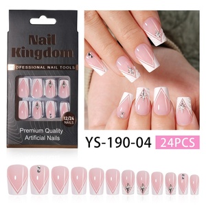 Nouveau style – Autocollants imprimés français portables, diamants pré-dessinés, French manucure simple, <span class=keywords><strong>faux</strong></span> ongles courts, 24 pièces - Product Image 5