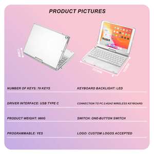 Étui clavier avec pavé tactile pour iPad 10.2 10.5 pouces, rotation d'<span class=keywords><strong>écran</strong></span> à 360°, <span class=keywords><strong>support</strong></span> pour stylet - Product Image 2