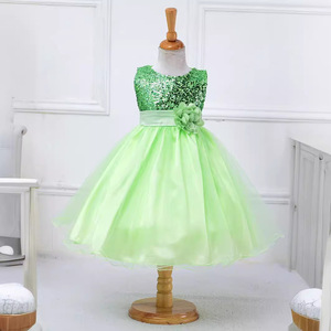 Flower Girls' Dress Silver <b>Sequin</b> Tulle Skirt O-Neck Party Performance Dress For Children - Product Image 4