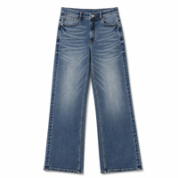 Jean évasé bleu clair délavé pour homme, coupe ample vintage avec effet vieilli, style streetwear