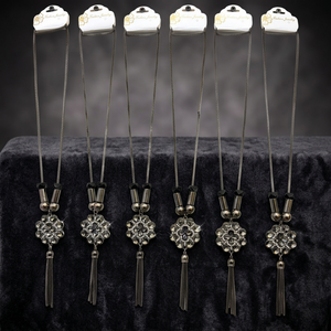 PingBling Bold Gunmetal <b>Long</b> <b>Necklace</b> with Smoky Crystal Floral Cluster Pendant and Multi-Chain Tassel for Women - Product Image 2