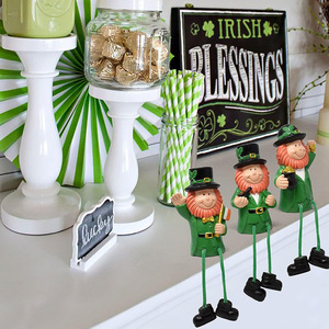 St. Patrick's Day Elf <b>Statue</b> 3-Piece Resin Decor With Hanging Legs Table Decoration - Product Image 1