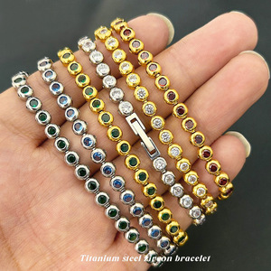 Bracelet tennis en acier inoxydable 316, perles incrustées, chaîne fine minimaliste, étanche, anti-décoloration, empilable, bijou quotidien - Product Image 2