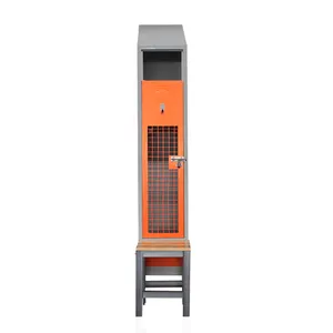 Slope Top 1 Compartment 3 Section Wire Mesh Door Personal Storage Steel Metal Locker With Seat