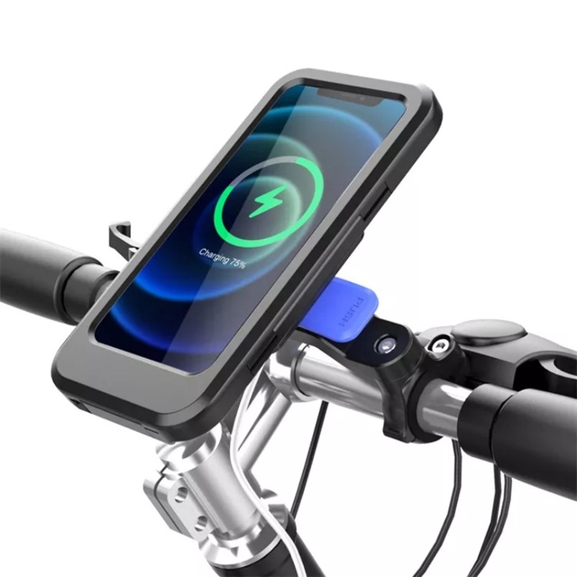 15W Wireless Charging Magnetic Waterproof Dustproof Motorcycle Phone Holder IPX7 Rated ABS Material with 360 Rotation Bracket