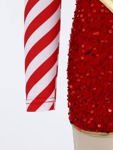 Trajes de Baile Navideños para Niñas, Bikini con Lentejuelas, Falda con Rayas de Bastón de Caramelo, Detalle de Pompones, Atuendo Navideño para Niños, Talla Personalizada - Product Image 4