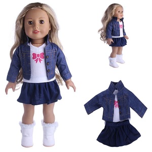 Vestiti per Bambole Americane da 43cm, Completo in Denim Tre Pezzi: T-shirt, Giacca e Gonna per Bambole Baby Bew e Rebron da 18 Pollici, Giocattoli Regalo per Bambini - Product Image 1