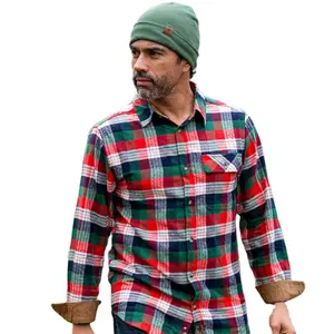 남자의 벅 캠프 플란넬 긴 소매 코듀로이 커프스 격자 무늬 버튼 다운 캐주얼 셔츠