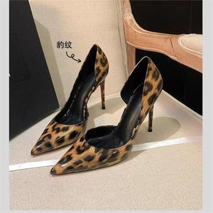 2026 New Leopard Print Pointed Toe High Heels Women <b>Thin</b> Heel Side Cutout Red Sole Sexy Shallow Mouth Comfort Pumps - Product Image 2