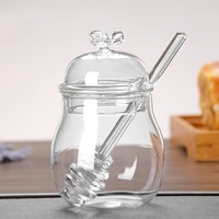 Pot de miel en verre résistant à la chaleur 10 oz 14OZ 17OZ pot de miel de ruche avec louche et couvercle pour stocker le miel et le sirop