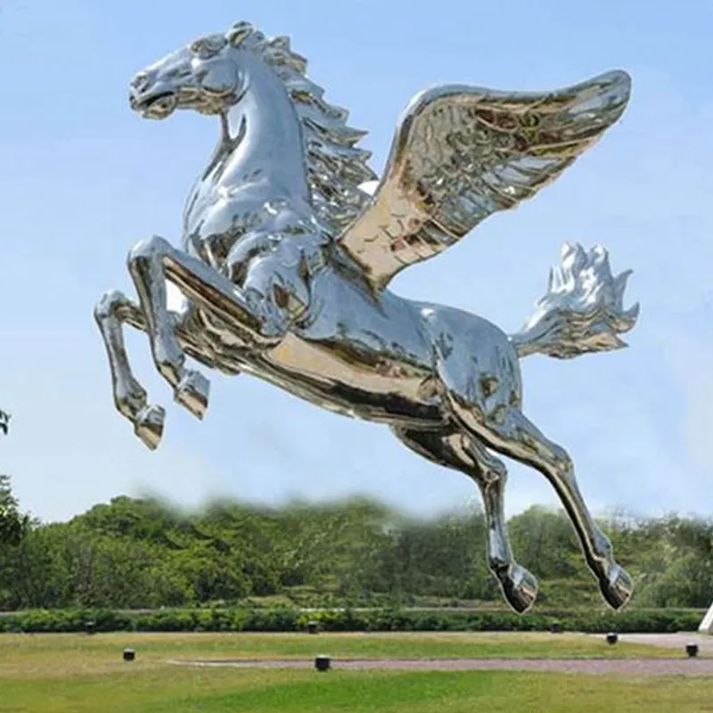 פסל סוס נירוסטה מתכת מותאם אישית בעלי חיים פגסוס פסל גן מראה ליטוש קישוט