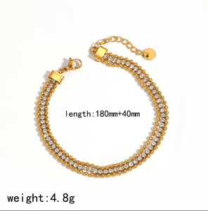 Bracciale in Acciaio Inossidabile con Catena a Tre Strati Incastonata con Zirconi, Affascinante <span class=keywords><strong>e</strong></span> Versatile, Bracciale di Alta Gamma in Acciaio al Titanio - Product Image 4