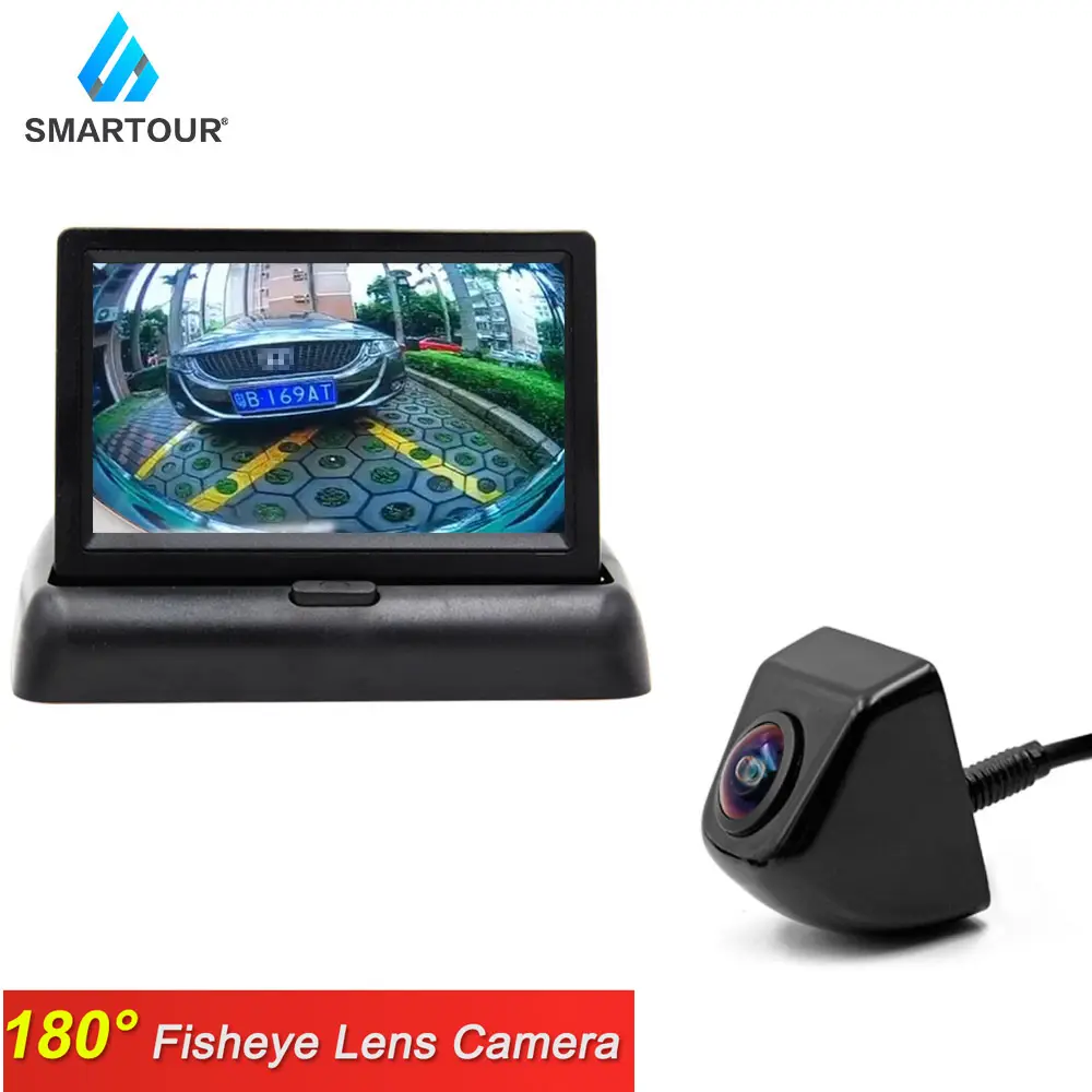 Smartour TFT LCD Screen 4.3 Inch Car Mirror Monitor Backup Car With 180 Degree HD Fisheye Lens Night Vision Rear View Cameras