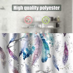 Ensemble de rideaux de douche bohème 4 pièces ethniques <span class=keywords><strong>attrape</strong></span>-rêves plumes tapis de salle de bain avec 12 crochets - Product Image 2