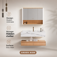 Gabinete de Baño con Espejo y Encimera de Mármol YIDA, Espejo LED, Lavabo de Cerámica, Diseño Moderno, Resistente al Agua