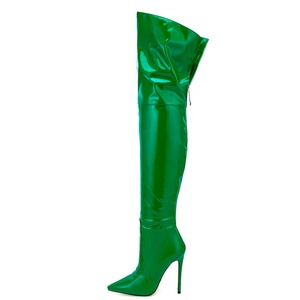 Botas Largas de Mujer Talla Grande 47 en Colores Brillantes, Botas Altas por Encima de la Rodilla con Cremallera Trasera, Botines Altos hasta el Muslo, Ajuste Ancho, Zapatos de Tacón de Aguja - Product Image 3