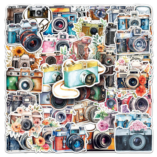 50pcs Factory Direct Sale Cartoon Custom Stickers Waterproof Decorative INS Style Retro Camera Stickers